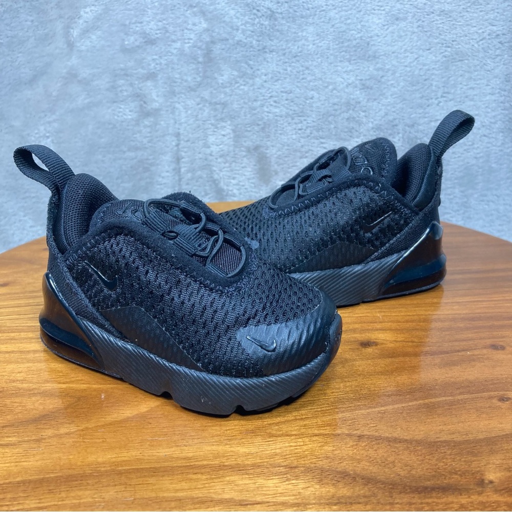 Nike Air Max 270 Toddler Shoes Sz 4C DD1646-001 Triple Black Ahtletic Slip On